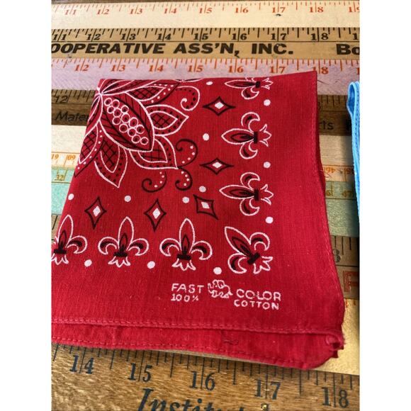 Vintage Bandana Floral Rockabilly Hankie Western Cowboy USA 90s Red Teal LOT C - Picture 7 of 7